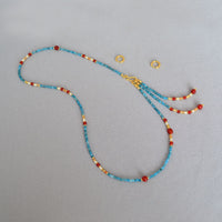 Removable Tassel Necklace With Apatite And Red Agate Beads