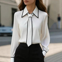 Women's Solid Color Tie-Front Long Sleeve Shirt