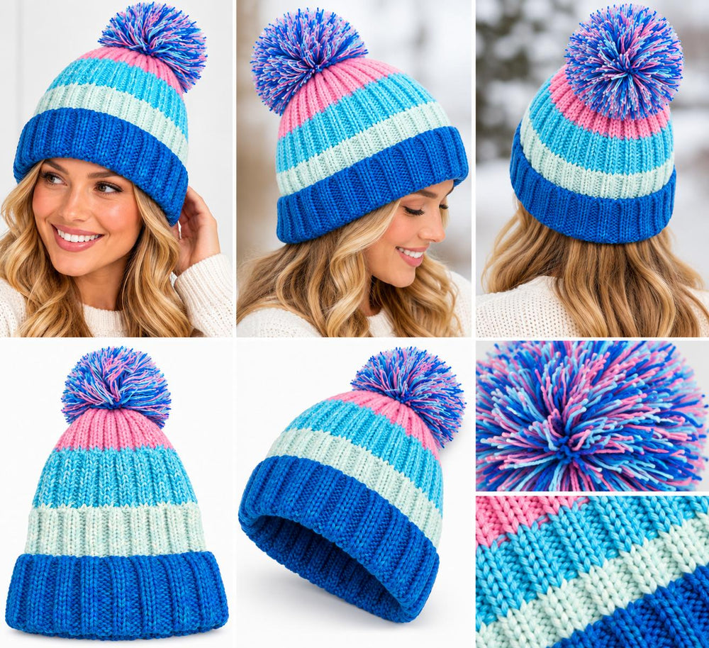 Women's  Waterproof Striped Knit Winter Beanie  (Delivery 3-5 Days Only For UK)
