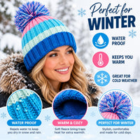 Women's  Waterproof Striped Knit Winter Beanie  (Delivery 3-5 Days Only For UK)
